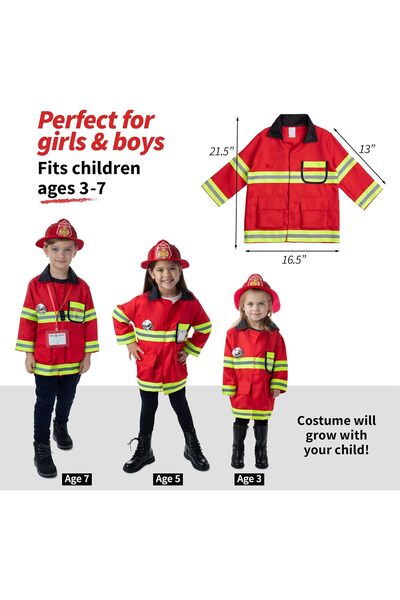 007 Born Toys 8 PC Premium Washable Kids Fireman Costume with Accessories