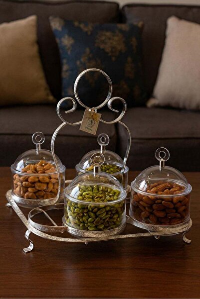 ALQANNAS 4-Compartment Acrylic Serving Tray with Stainless Steel Base