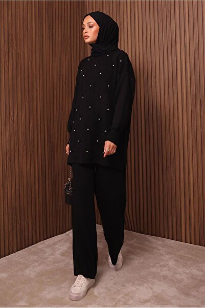 TRENDTESETTÜR Women's Black Pants and Knitwear Set t 7607