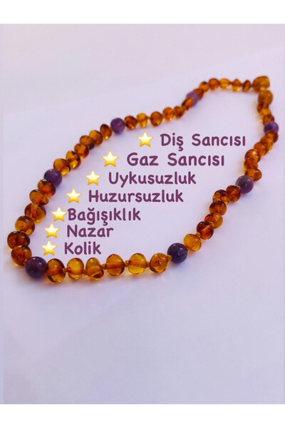 NİSSBEBE Certified Original Drop Amber Necklace and Adult Turquoise Bracelet