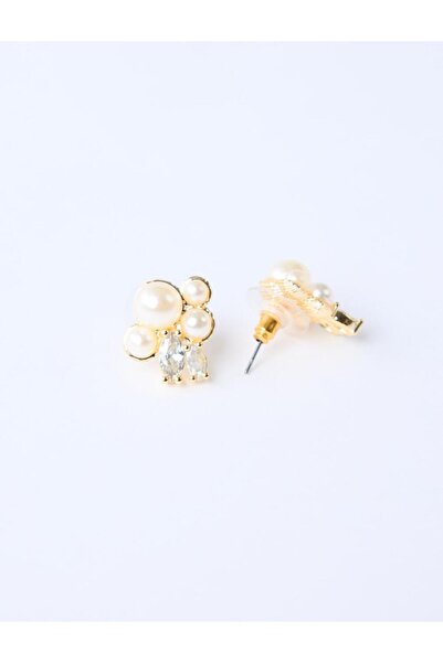 Jimmy Key White Multi Ball Pearl Detailed Shiny Stone Earrings