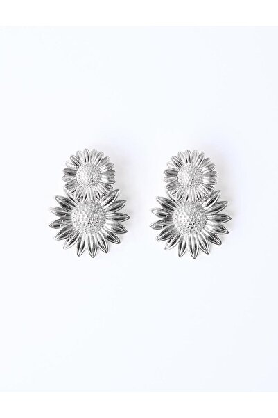 Jimmy Key Gümüş Rengi İkili Çiçek Figürlü Parlak Küpe