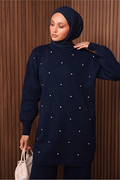 TRENDTESETTÜR Women's Navy Blue Pants and Knitwear Set t 7607