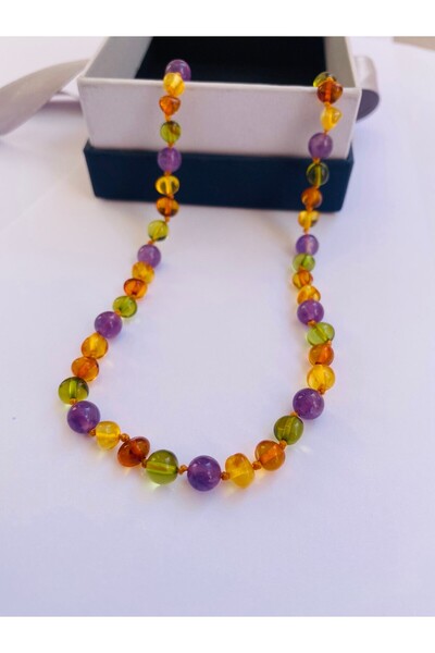 NİSSBEBE Certified Original Drop Amber Baby Kids Necklace and Adult Turquoise Bracelet