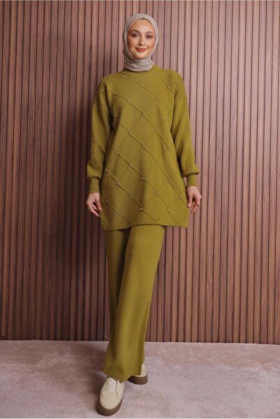 TRENDTESETTÜR Women's Green (Acid) Pants and Knitwear Set t 7607