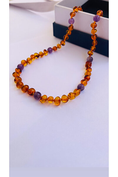 NİSSBEBE Certified Original Drop Amber Necklace and Adult Turquoise Bracelet