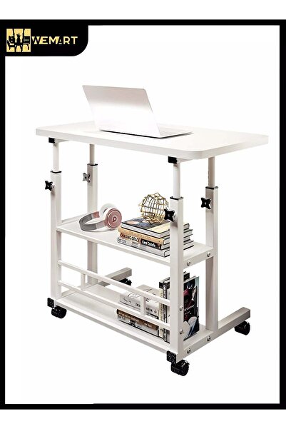 Wemart مكتب منزلي مع أرفف قابلة للتعديل، مكتب كمبيوتر صغير محمول مع بكرات، 80 × 40، ارتفاع