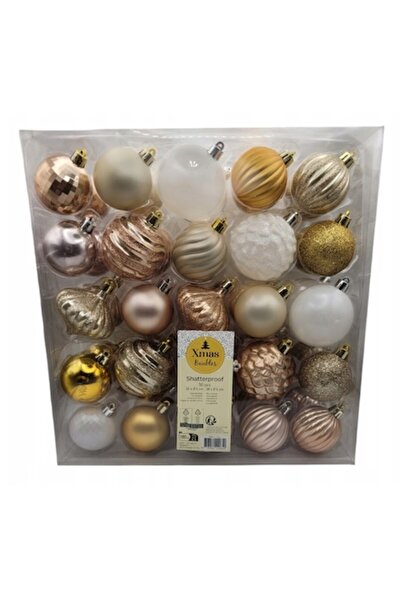 OEM Σετ 50 χριστουγεννιάτικων μπιχλιμπιδιών, ζεστές αποχρώσεις μπεζ, ροζ πούδ...