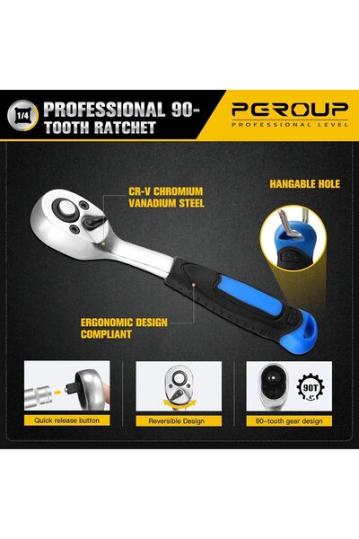 PGUP 26-Piece 1/4" Drive Metric (5-13mm) Socket Set with 90-Tooth Ratchet