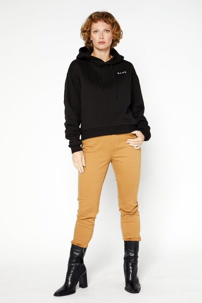 NA-KD Women Hooded Brand Logo Sweater, Black