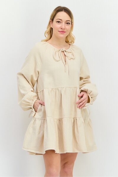 En Saison Women Heather Wrap Mini Dress, Beige