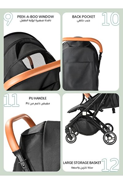 hibobi Lightweight Foldable Stroller with 360° Wheels, Sunshade Canopy, Large Basket & 5-Point Harness