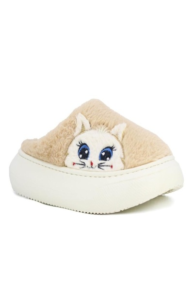 Auris Kışlık Kadın Peluş Terlik – Tatlı Ayıcık Deseni, Kaymaz Eva Taban, Ses Yapmaz Konfor-Kedi