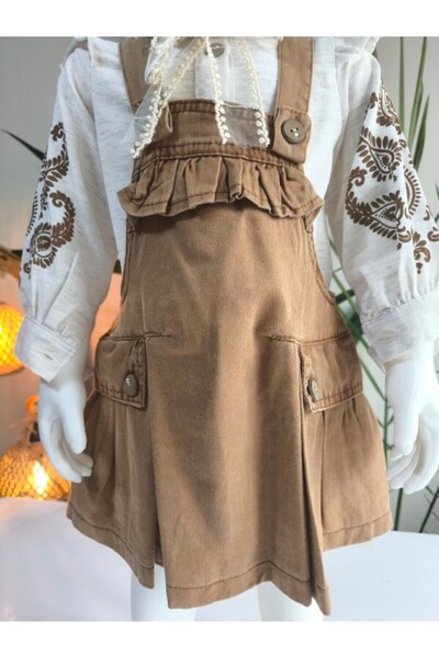 Şimo Butik Girl's Denim Salopet Authentic Vintage Special Design (Denim Dress+Blouse)