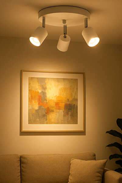 Fer Avize Spot Avize 360 Derece Dönebilen Modern Pratik Başlıklı Yuvarlak Model 3'lü Beyaz Avize (GÜN IŞIĞI)