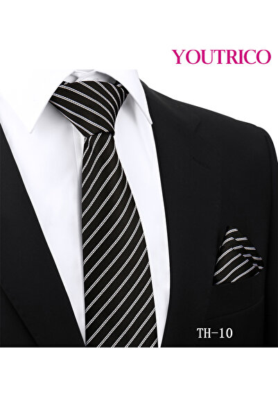 Youtrico طقم ربطة عنق ومنديل من قطعتين - بدلة رسمية مصنوعة يدويًا