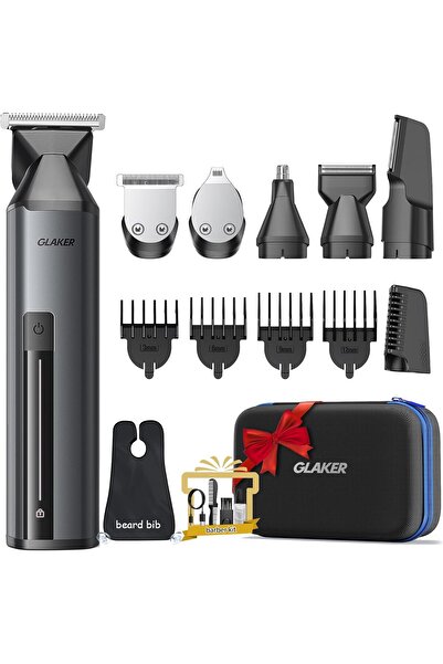 GLAKER ماكينة حلاقة الشعر واللحية الاحترافية 6 في 1 للرجال (مقاومة للماء، لون أسود)