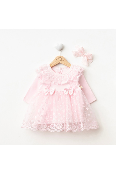 Miniday Baby Kız Bebek Mevlütlük Elbise Dantelli Bandanalı