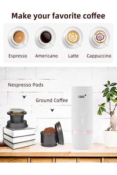 Generic CERA+ Portable Electric Coffee Maker, Rechargeable Mini Espresso Machine, 20 Bar