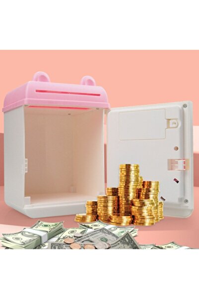 Flippy Piggy Bank for Girls PIGGY BOX with Key Access, 17 x 11.5 x 10 cm, White/Pink