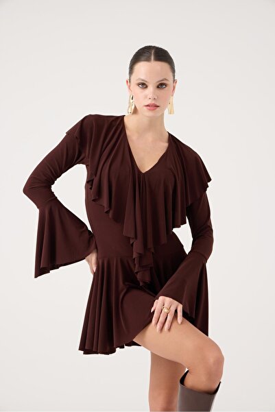 HOLLY LOLLY Μίνι φόρεμα Yolanthe με βολάν καφέ