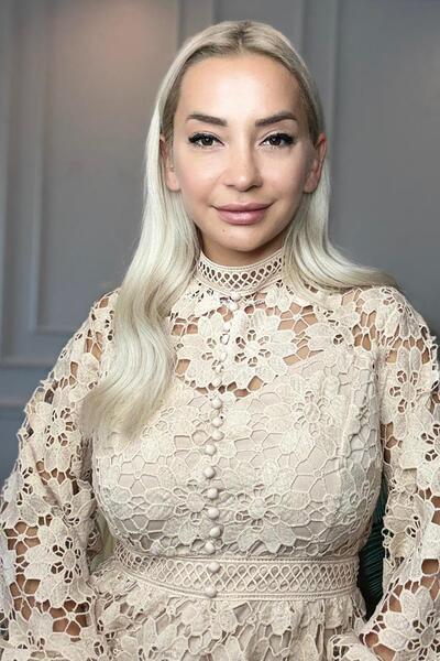 Muna Boutique Bisiklet Yaka Dantel Önden Düğme Detaylı Krem Kadın Elbise