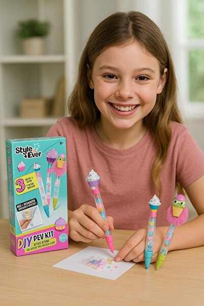 TOYFEST Kawaii Yeşil Style 4 Ever Yummy DIY Kalem Yapım Seti Çocuklar İçin 3 Lü Tatlı Tasarım Kit 20cm