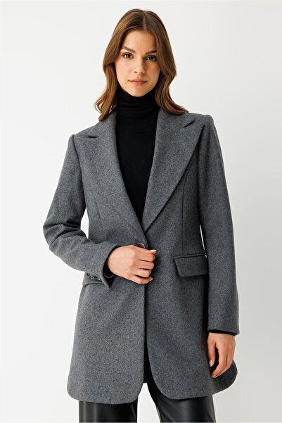 Esswaap Tek Düğmeli Yün İçerikli Keçe Ceket Antrasit