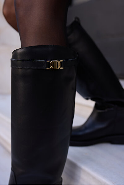 ANGELİNA JONES Γυναικείες μπότες OCEAN ΜΑΥΡΕΣ ΑΠΟ ΓΝΗΣΙΟ ΔΕΡΜΑ ΜΕ ΛΕΠΤΟΜΕΡΗ ΠΛΗΚΤΡΟΛΟΓΙΑ ΜΕ ΠΛΑΤΕΣ ΜΕ ΠΛΑΤΕΣ