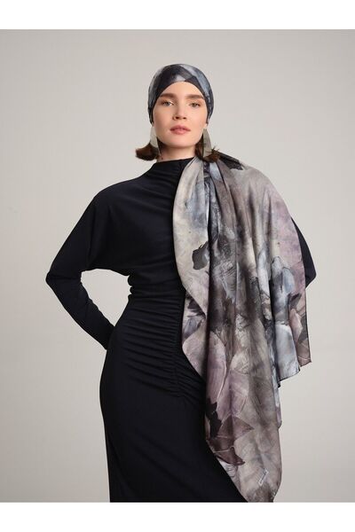 Ayshara Gülce Cvetni dezen Dvostrano Šal - Siva Ruža