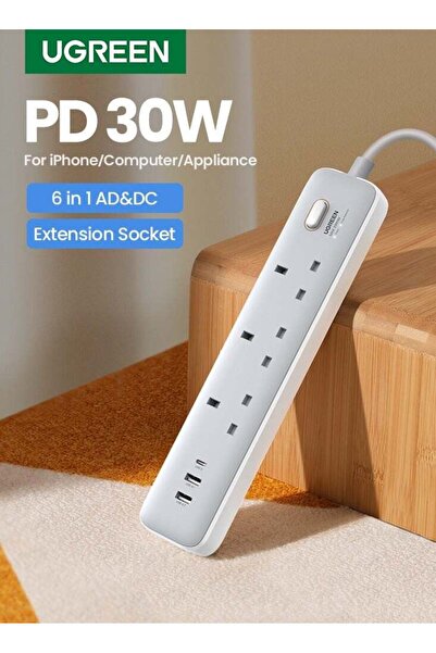 GULF GALLERY Ugreen Extension Board Power Strip with PD 30W 2A1C USB Ports, S...