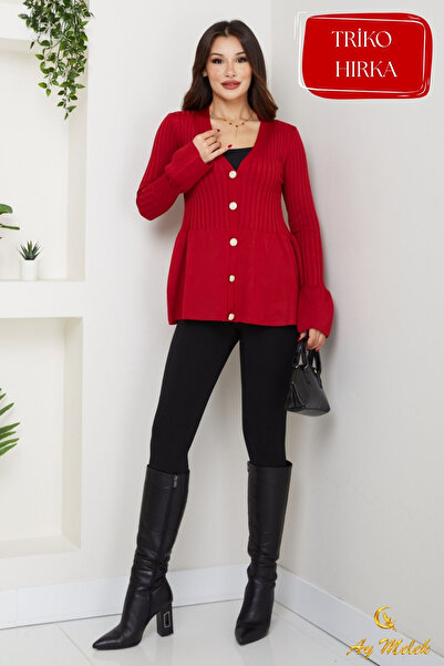 AYMELEK Women's Knitwear V-Neck Long Sleeve Fit Cut Buttoned Cardigan