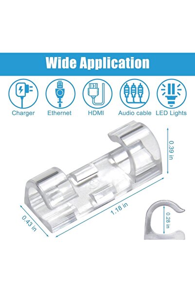 Tazweeq 40-Pack Self-Adhesive Clear Cable Clips - Strong Adhesive