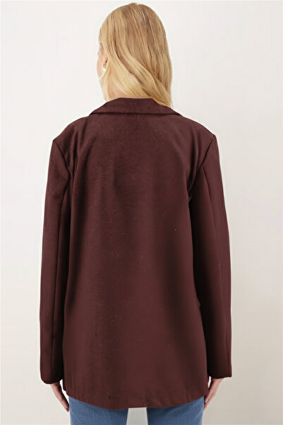 armonika Γυναικείο καφέ ανδρικό μπουφάν με κάλυμμα τσέπης με γιακά βάτα τεμάχια oversized Kaşe ARM-26K001044