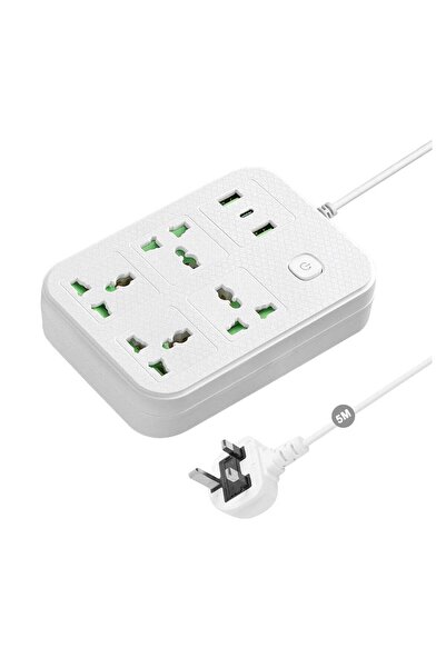 Anmi Power Strip 4 Sockets with 1 Type-C & 2 USB Ports, 5m Cord (White)