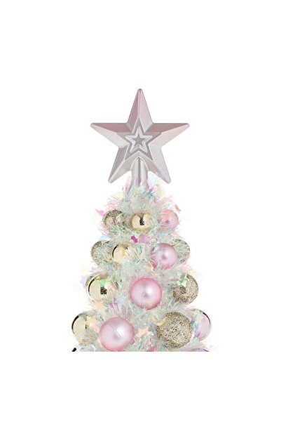 OEM Brad decorativ de Crăciun cu beteală iridescentă și globuri aurii și roz, 30 cm