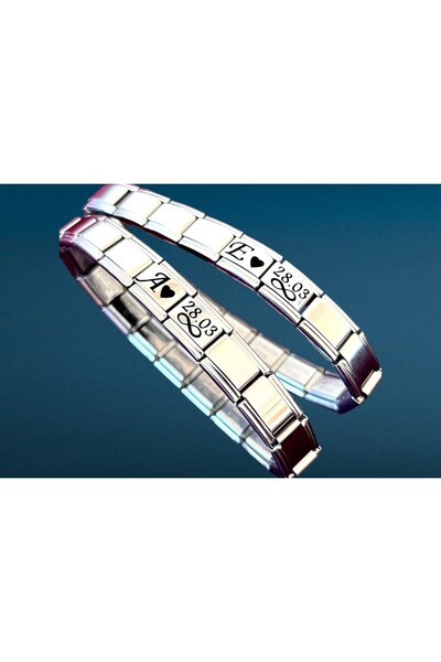 fmaccessoriess Çelik Bileklik İtalyan Harfli Tarihli Charm Kişisselleştirilir...