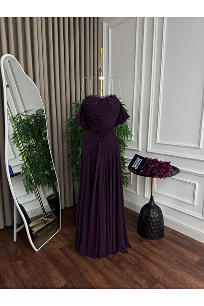 HOOR DRESSES فستان ناعم شيفون دبل كلوش تطريز يدوي