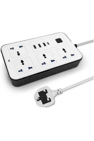 Generic Trendify 9 in 1 Universal Extension Cord – 4-Way Power Strip with 3 USB Slots & 1 Type-C PD, 3m