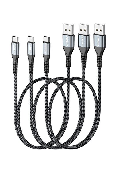 SUNGUY كابل USB-C بطول 1.5 قدم (عبوة من 3 قطع) - شحن سريع 3 أمبير، USB 2.0، مضفر