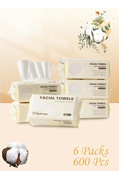 hibobi عبوة من 6 قطع، تحتوي على 600 منديل قطني للاستخدام مرة واحدة، مناديل جا...