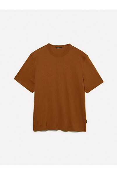 Sisley 100% Cotton Ribbed Crew Neck T-Shirt Men's Brown T-Shirt - 325A3Ynvs104Q