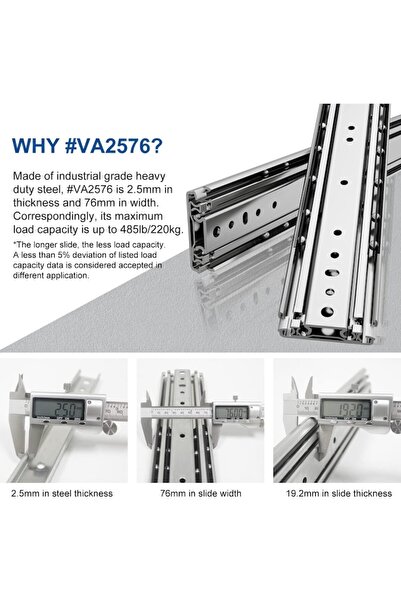 Vadania Sliding rail for heavy loads 225 kg, 150 cm, 3-section, full extension, locking, ball bearing, side