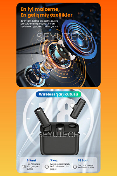 SEYUTECH Kablosuz Yaka Mikrofonu Wireless Şarj Kutulu Canlı Yayın IOS ve Android Uyumlu Yaka Mikrofonu