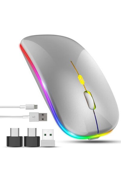 007 GraGra Wireless Rechargeable Bluetooth Laptop Mouse 2.4GHz with 2 USB-A to C Adapters, 800/1600/2400