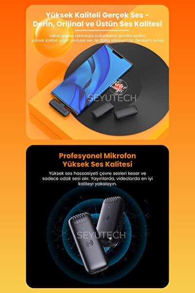 SEYUTECH Kablosuz Yaka Mikrofonu Wireless Şarj Kutulu Canlı Yayın IOS ve Android Uyumlu Yaka Mikrofonu