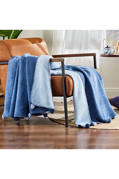 Özdilek Μονόκλινο Βαμβακερό Πανίκι Πονπόν Κουβέρτα Μπλε-Ανοιχτό Μπλε