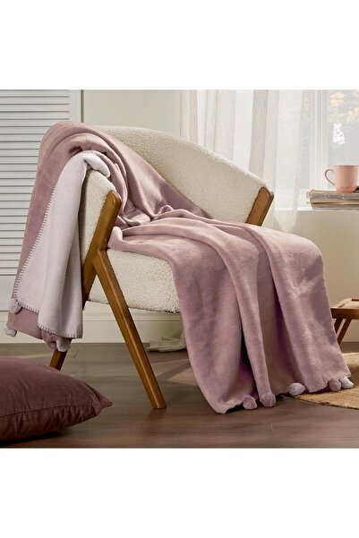 Özdilek Tek Kişilik Pamuk Colourıst Ponpon Battaniye Gülkurusu-Pembe