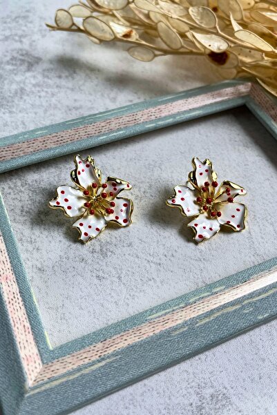 Meva Takı ve Aksesuar Polka Dot Flower Earrings I Mev'Art Collection