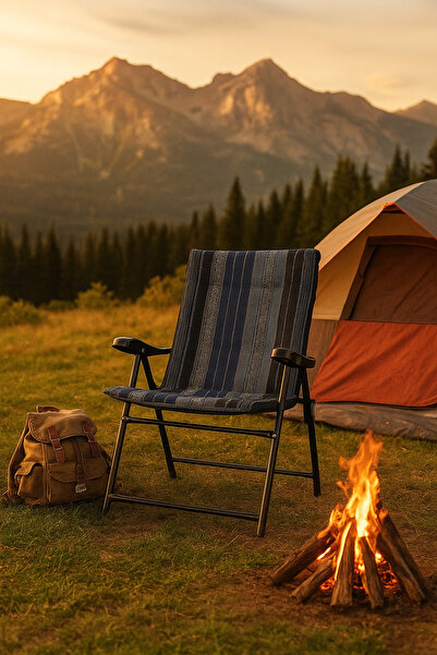 MARIA HOMES Blue Reclining Folding Chair – Comfortable Fabric Armchair with Metal Frame for Indoor & Outdoor Use